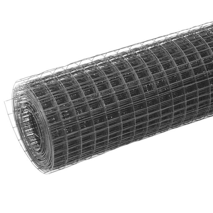 VidaXL Metal Mesh Steel PVC Coating 25x0.5 M Square Grey Garden Fence 143653