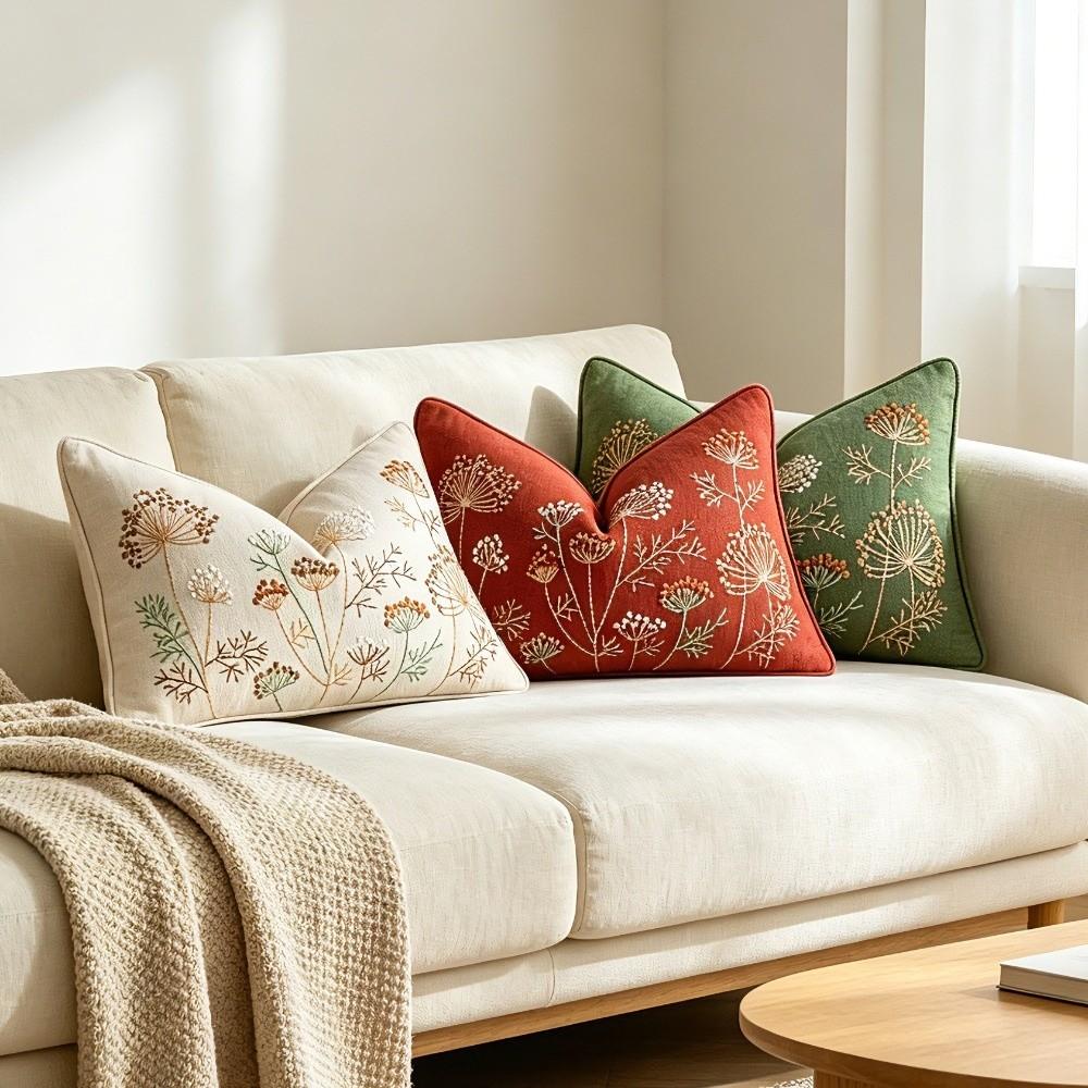 Floral Chenille Pillow Covers Embroidered Pattern Cushion Cover Decorative Cushion Case Home Decor