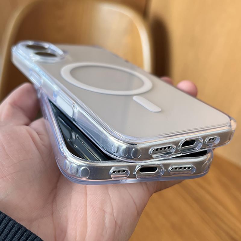 Прозрачный Магнитный Чехол For Magsafe для iPhone 16 15 14 13 12 11 Pro Max Plus Прозрачная Крышка с Жесткой Задней Панелью