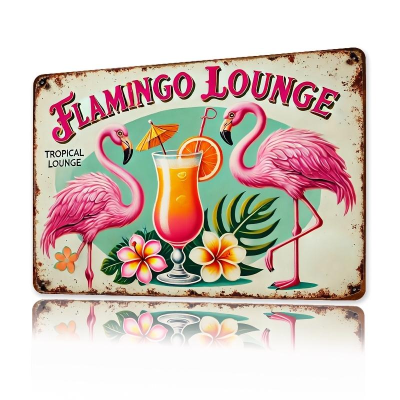 Винтажная металлическая настенная art ' Flamingo Lounge' Тропическая элегантность Печатный железный знак Ретро-розовый Дизайн Тики-бара с P