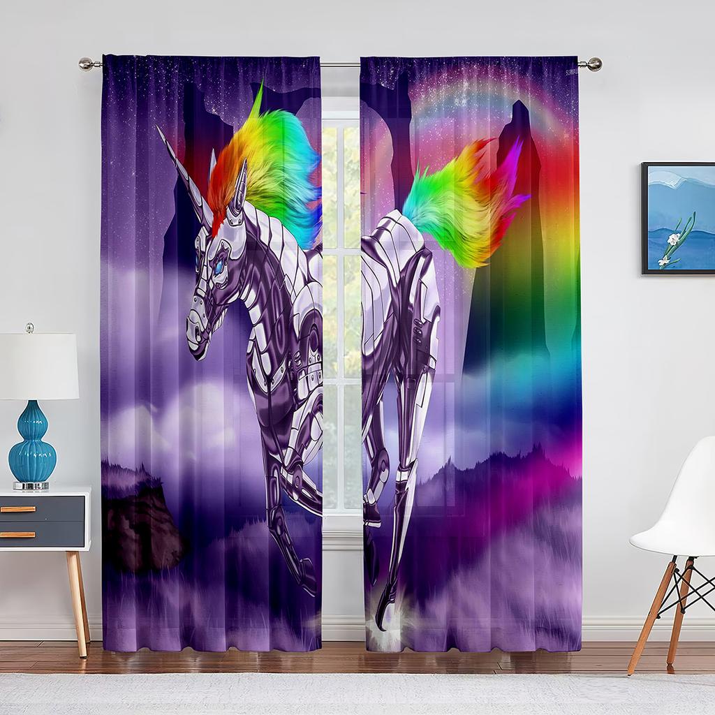 Фэнтези Фиолетовый Облако Единороги Тюлевые Шторы-Вуали Спальня Отель Домашний Декор Прозрачные Шторы для Гостиной Шифоновая Печатная Драпировка