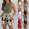 Sleeveless Vest Casual Shorts Suit Women Cutout Sleeveless Tank Top Shorts Set For Womens With Belt