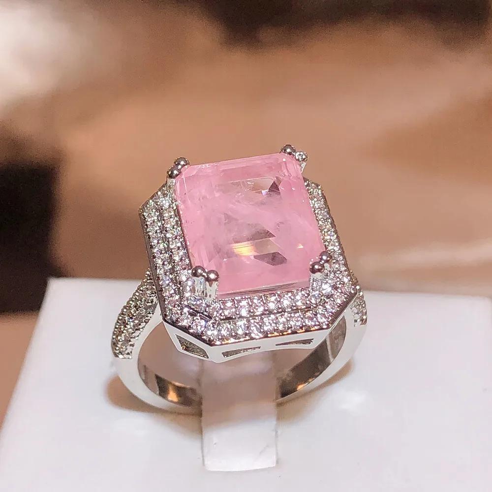 High Quality Pink/blue/Green Zircon Paraiba Ring for Women Party Jewelry Engagement Ring Anniversary Gift Copper Jewelry