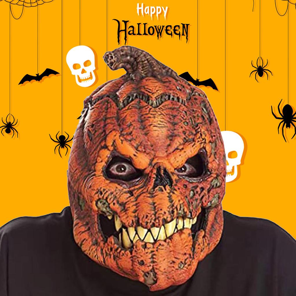 Pumpkin Head Mask for Halloween Latex Material Scary Mouth Design Cosplay Prop for Adults