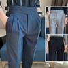 High Waist Men Suit Pants British Style Casual Dress Pants Men Slim Fit Trousers Formal Office Wedding Party Pantalon Homme Plus Size