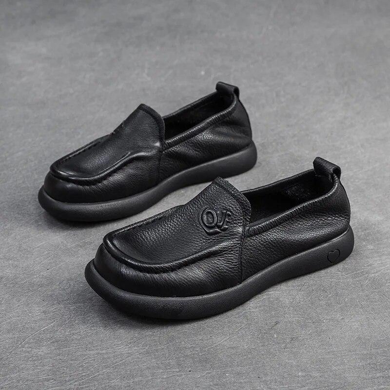 Johnature Универсальная женская обувь в стиле ретро. Лоферы из натуральной кожи. Повседневные туфли без шнуровки на плоской подошве с круглым носком и мягкой подошвой.