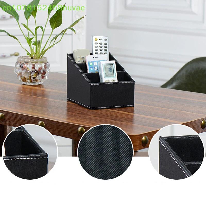 PU Leather Remote Control Holder Desktop Organizer Storage Box For TV Guide Mail Phone Office Sorting Lattice Cosmetic Pens Rack