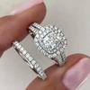 Huitan Trendy Women Wedding Rings Color Sparkling Cubic Zirconia Temperament Elegant Bridal Marriage Engagement Jewelry