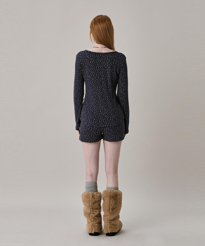 JUNEJUNE SPACE Patterned Henry Neck T-Shirt_Navy
