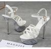 190 Series 14.5cm Heel 4.5cm Platform  Sexy Thin Heel Waterproof  Sandals Transparent Crystal Shoes Wedding Red LFD