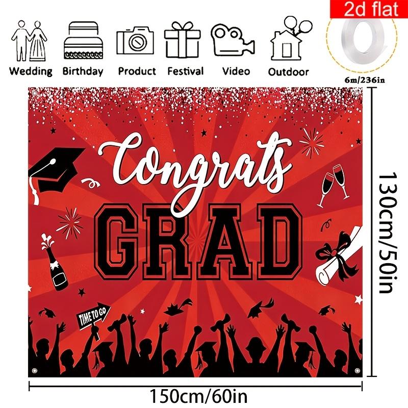 2D Flat Fabric Tapestry Graduation Banner Cheering Crowd Fireworks Background Wall Hanging for Grad Party Bedroom Dorm Decor