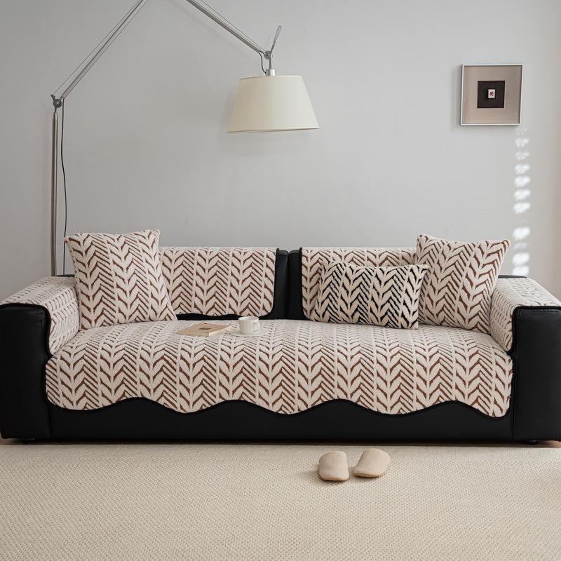 New Leather Sofa Cushion Autumn And Winter Plush Seat Cushion Light Luxury High Sense Simple Modern Non-Slip Straight Row Cover