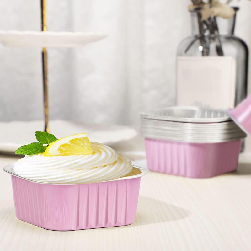 50 шт. Алюминиевые формы для выпечки, прямоугольные формочки для кексов с крышками, термостойкие мини-формы для выпечки, кухонные аксессуары