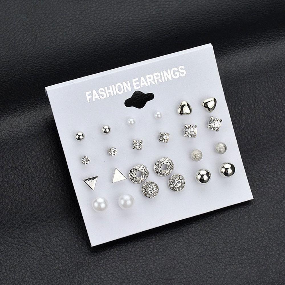 Серьги женские из металлического сплава с покрытием золотого или серебристого цвета и вставками из кристаллов, 12 пар