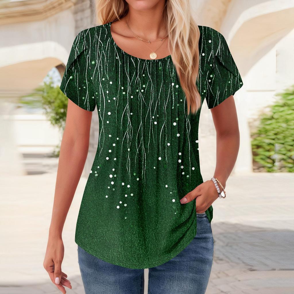 Womens Tops Petal Short Sleeve Summer Round Neck Shirts Floral Printing Blouses For Women Dressy Casual