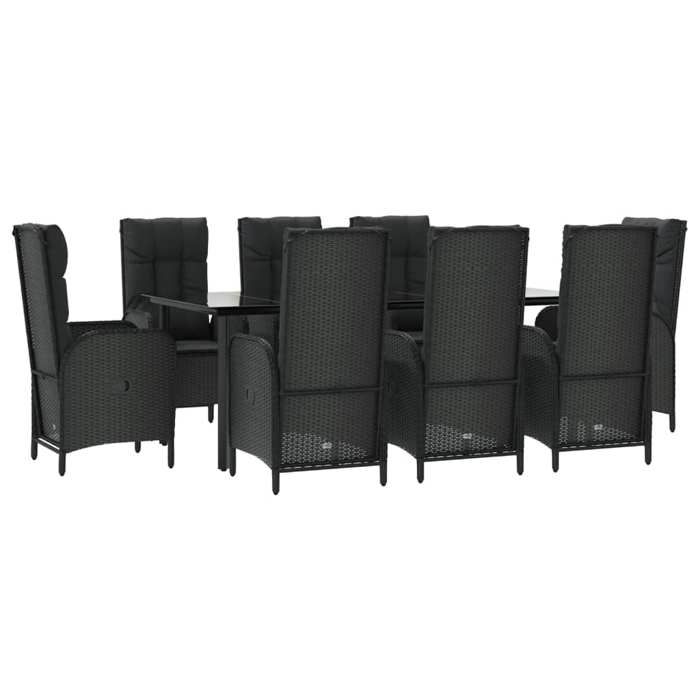 VidaXL 9pcs Garden Dining Set and Cushions Black Wicker, Dining Set, Dining Set 3185194