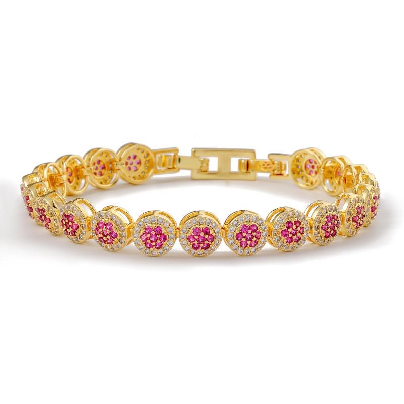 Elegant Crystal Zircon Round Bead Flower Charm Bracelet Women Minimalist Luxury Hand Jewelry In Gold/ Finish