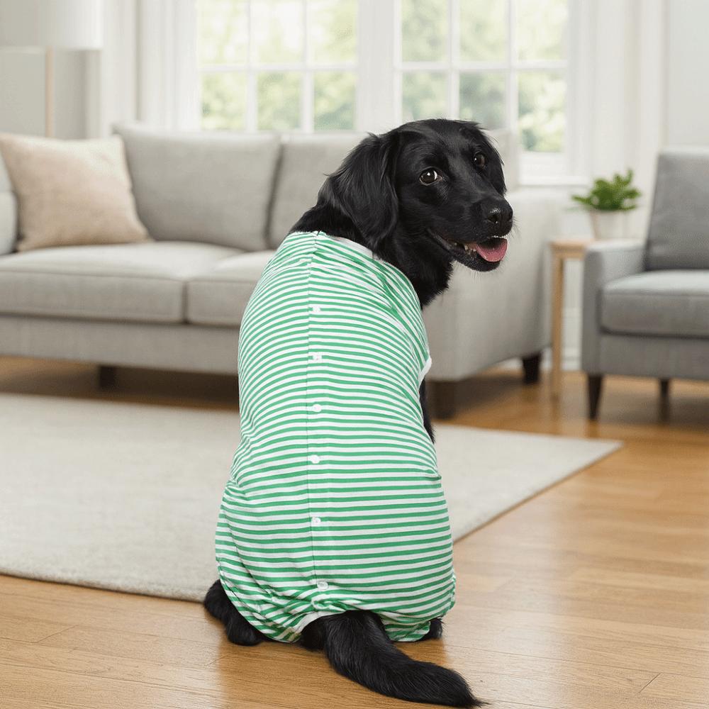 Elastic Dog Recovery Suit Washable Striped Design Pet Sterilization Suit Four-legged Anti-Licking Bodysuit Wound Protection