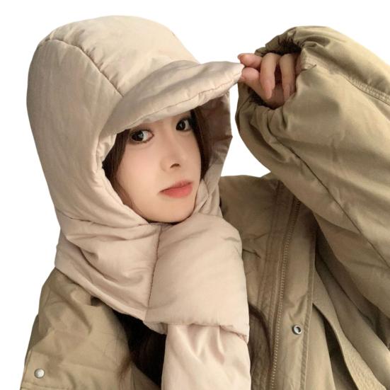 Женская зимняя интегрированная шапка и шарф толстые теплые с подкладкой ветрозащитный высокоэластичный полный