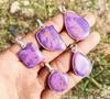Purple Turquoise Gemstone 925 Sterling Silver Plated 5 Pcs Bezel Pendant BEZ-29