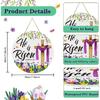 FaCraft He is Risen Decor Sign - Easter Wreath for Front Door, Religious Cross Door Decoration, Farmhouse Floral Hanger for Home, Porch, Wall, Spring
