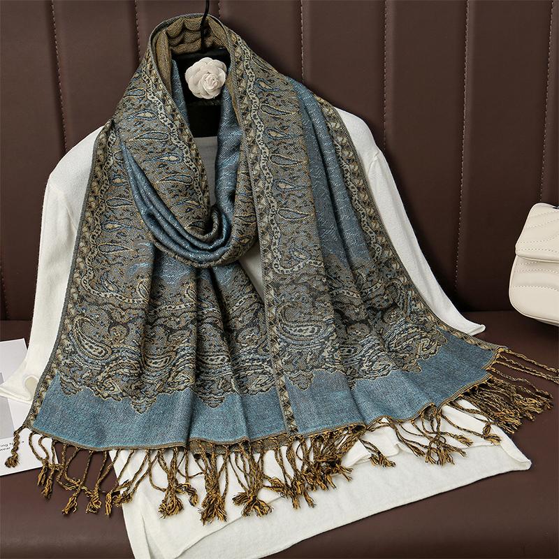 Tassel Blanket Design Thick Pashmina New Winter Warm Shawl Wrap Cashmere Scarf Women Neckerchief Poncho Stoles