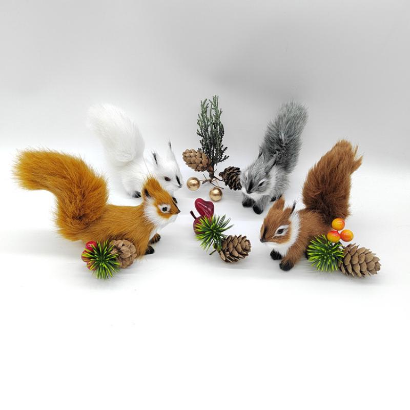 1Pcs Mini Plush Simulation Squirrel Ornament, Artificial Squirrel Figurine Fake Animal for Christmas Table Decoration