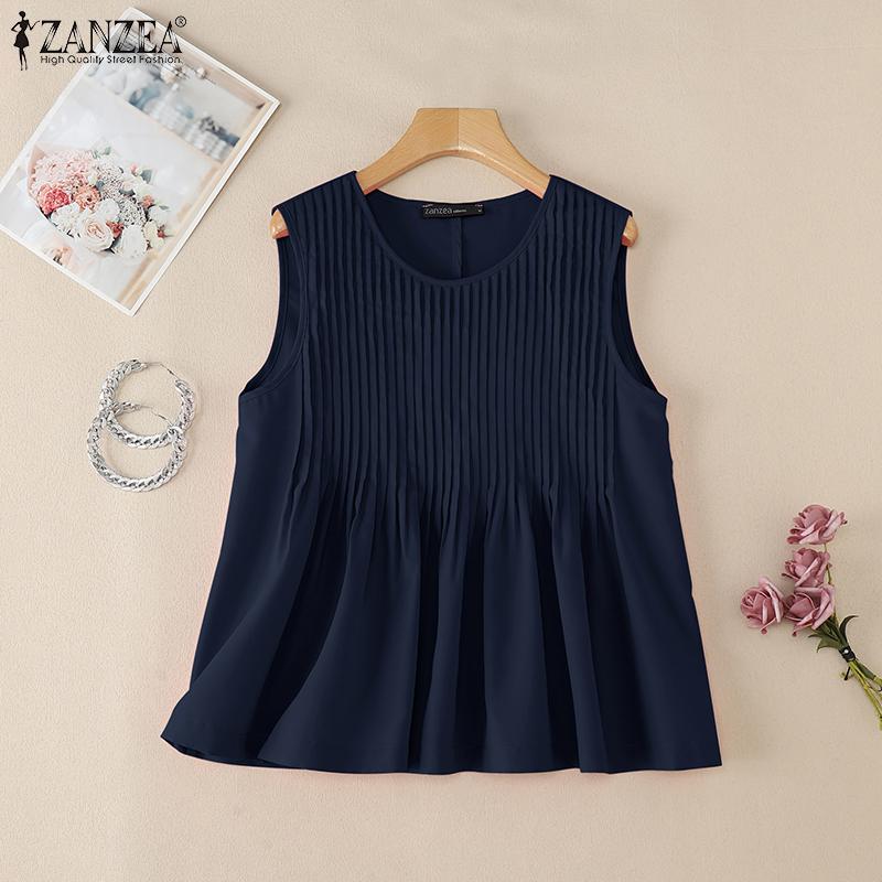 ZANZEA Женские повседневные свободные летние майки без рукавов с круглым вырезом