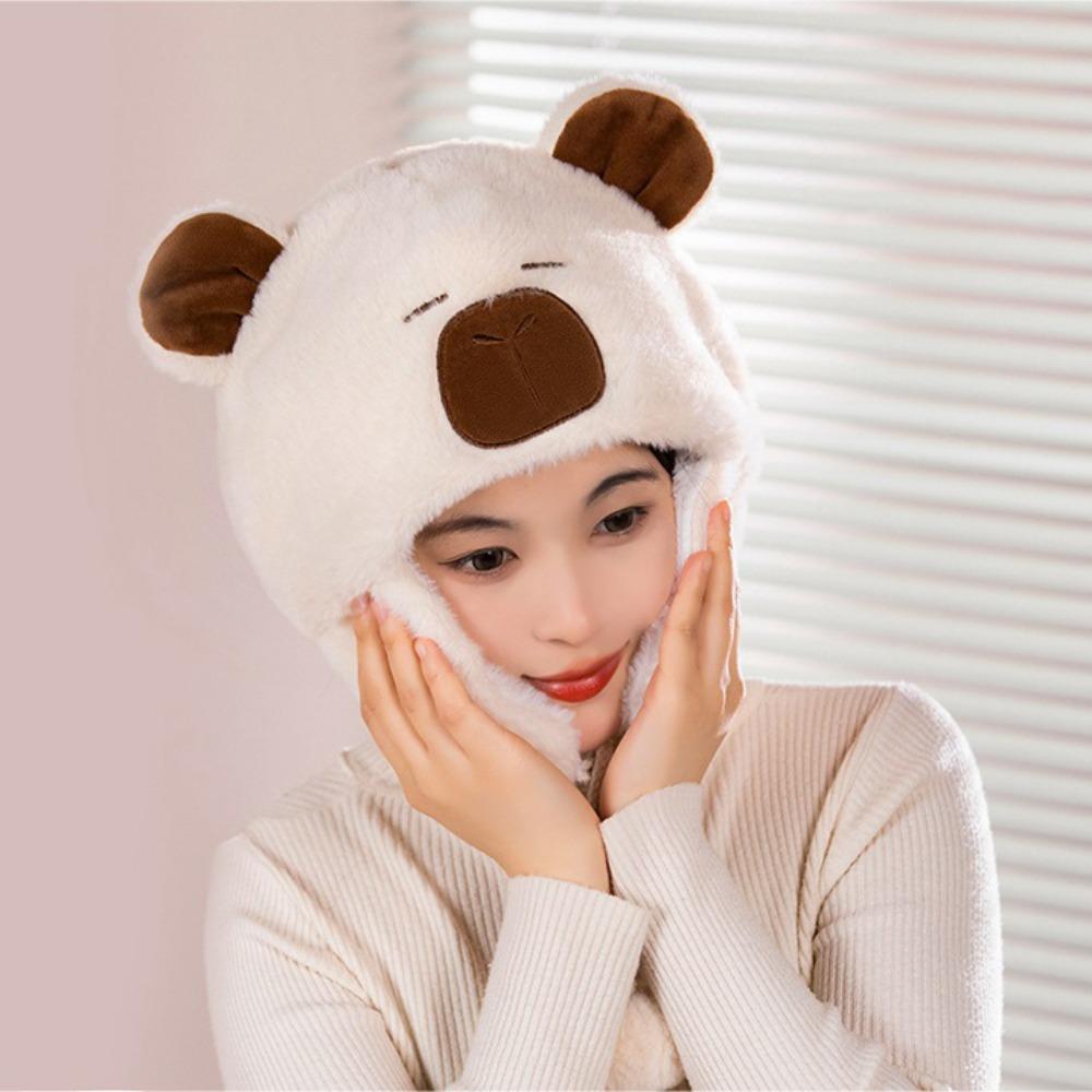 Pullover Hat Cute Plush Capybara Hat Warm Animals Ears Beanie Hats Winter Autumn