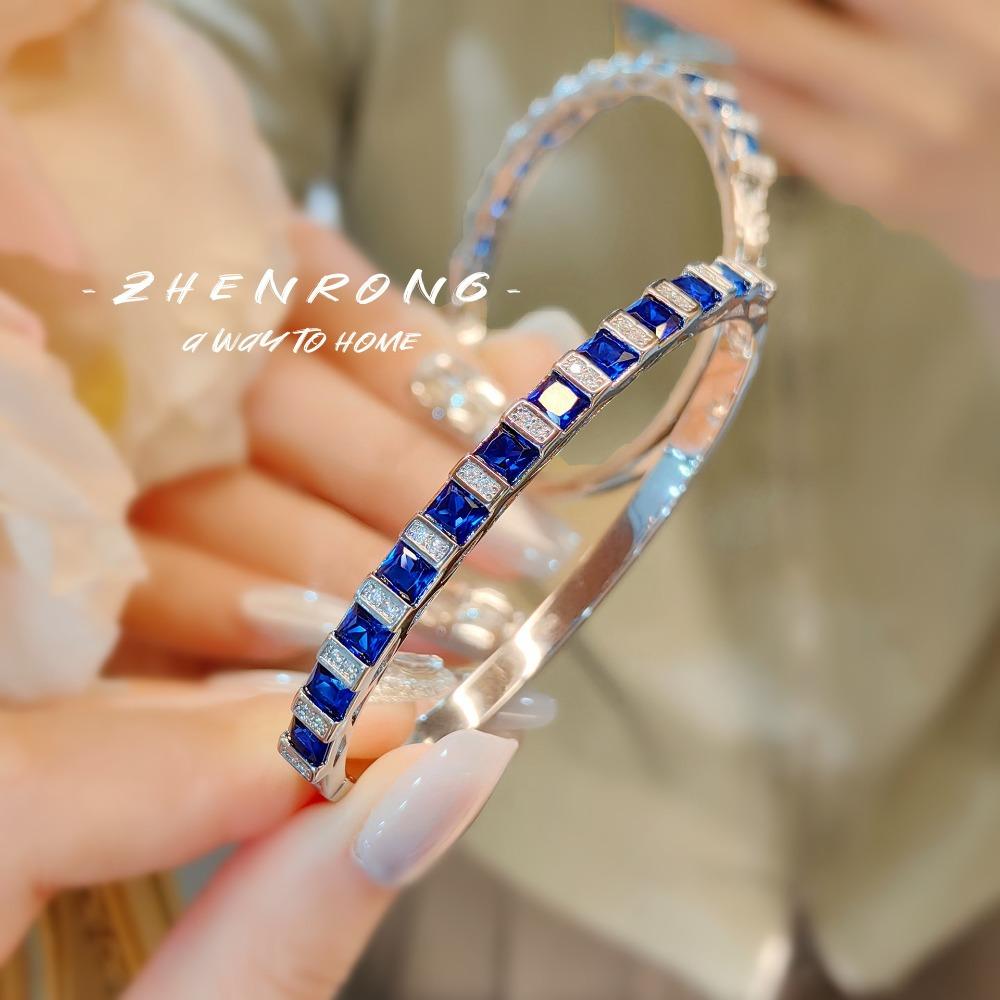 Royal Blue Spinel Bracelet with High Carbon Diamond Red Corundum Simple Starry Sky Row Diamond Jewelry for Women