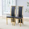 [Set of 2] European minimalist dining chairs with gold edge. Black PU leather + gold-glossy metal frame, 109 cm high, for versatile use.