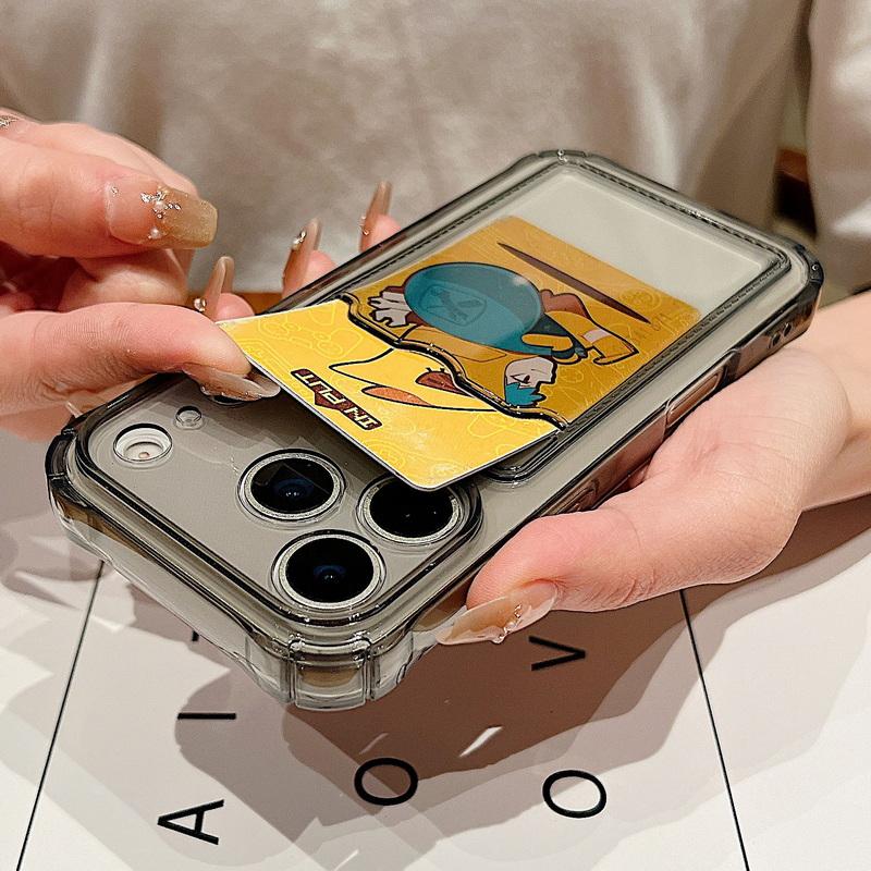 Transparent Card Pocket Case For iPhone 17 Air Pro 16e 16 15 14 13 Pro Max 12 11 Clear Wallet Bag Soft TPU Silicone Phone Cover