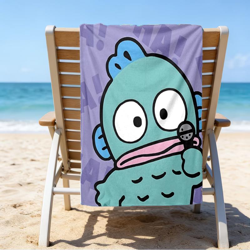proof beach towel with a Sanrio Clownfish Handun pattern - soft,absorbent,quick-drying,machine washable - perfect for swimming,camping,bathing