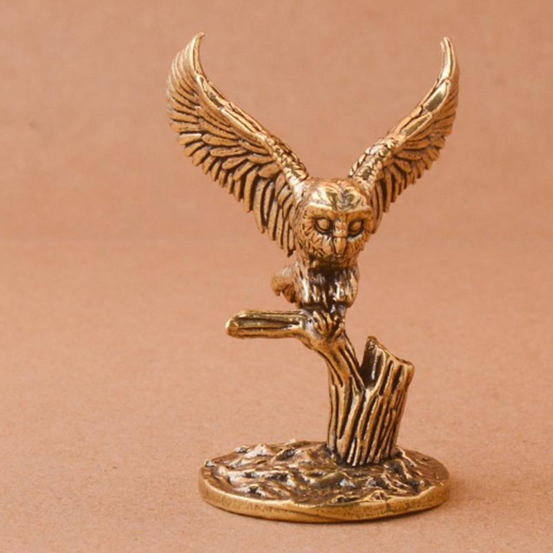 Антикварные латунные миниатюрные фигурки совы, ретро-медные фигурки животных, чайных питомцев, настольных украшений, декора, ремесла, фигурки животных