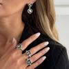 SHIXIN New Trendy Black Acrylic Rhinestone Earrings Open Rings Jewelry Set for Women 2026 New Luxury Accessories Lady Gifts