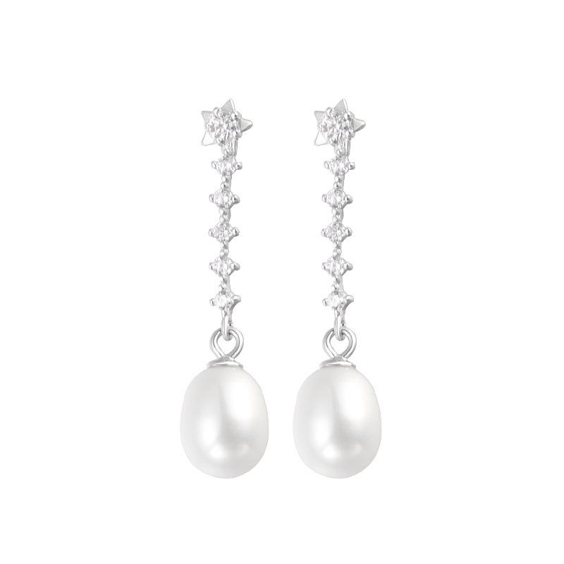 Серьги-подвески из стерлингового серебра S925 с жемчугом и стразами - Элегантные серьги-капли в роскошном гонконгском стиле
