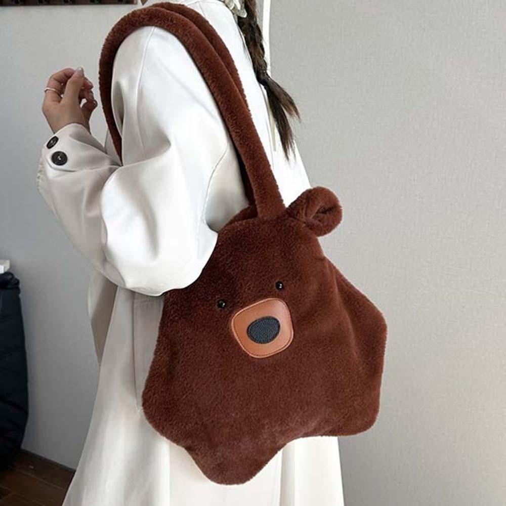 Solid Color Furry Bear Handbag Adorable Cartoon Shoulder Pouch Thickened Capybara Plush Bag Boys
