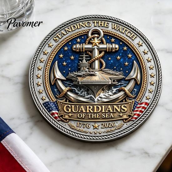 Круглая сувенирная монета "Стражи Моря" Challenge Coin, Они Стояли на Страже, Коллекционная, Двусторонняя, Гравированная, Подарок для Ветерана Военно-морского Флота