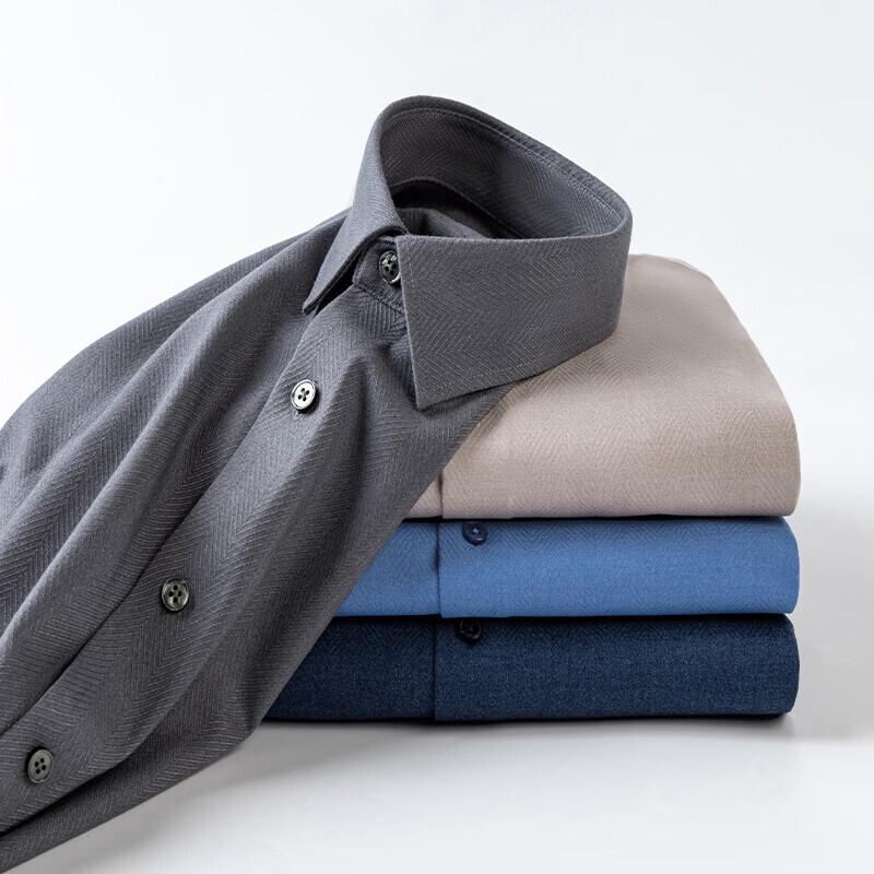 ROMON Men's Wool-Blend Long-Sleeve Business Casual Shirt