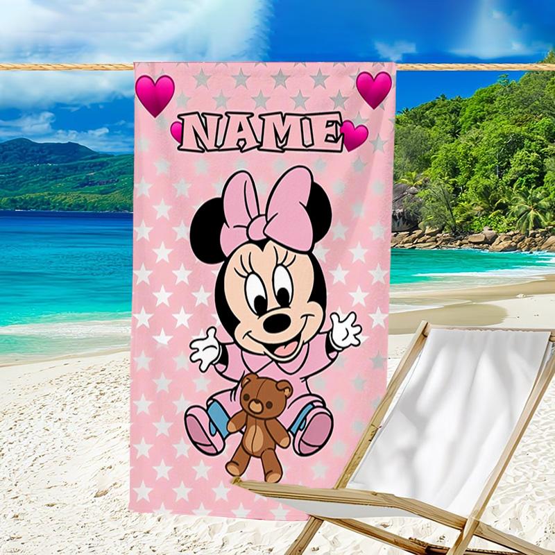 1pc Minnie9 Beach Towel with Custom Name, Beach/Swimming/Bath/Picnic/Camping Towel, Suitable for Seaside Beaches