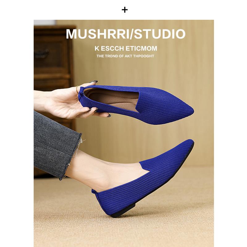 Fashion 2024 Woman Shoes Flat New Fashion Summer Autumn Shallow Flying Knitting Shoes Pointed Toe Flats Knit Shoes