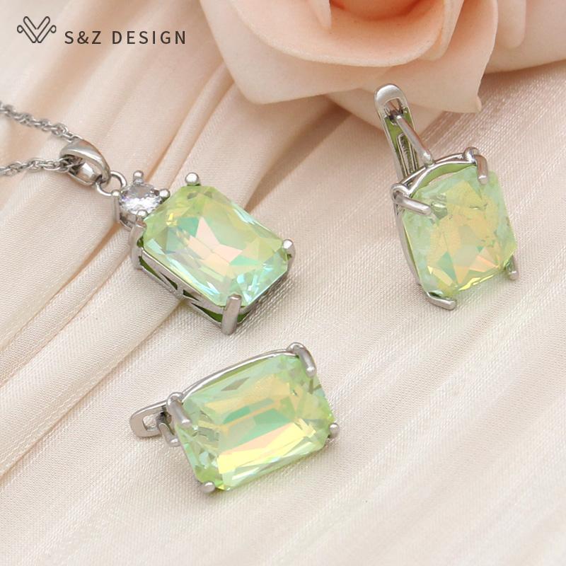 Модные красочные прямоугольные серьги-капли с кристаллами, комплекты ювелирных изделий для женщин, свадебное ожерелье цвета розового золота