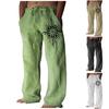 Men's Loose Casual Solid Color Cotton Linen Trousers Elastic Tie Printed Straight Pants