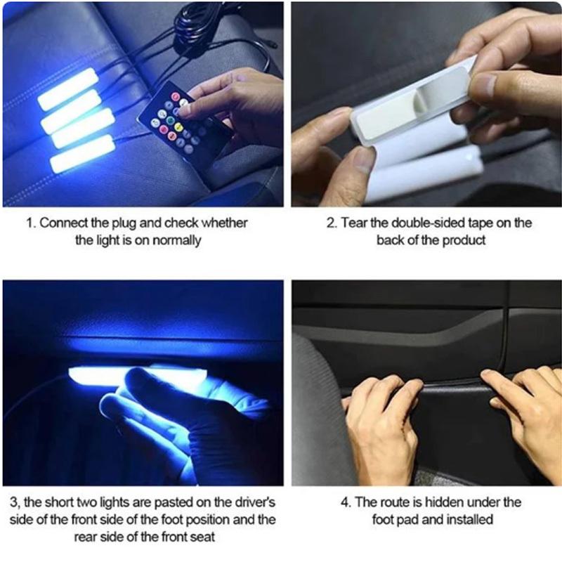 LED RGB Car Foot Ambient Light With USB Wireless Remote Voice Music APP Control Cigarette Lighter Car Footwell Lights