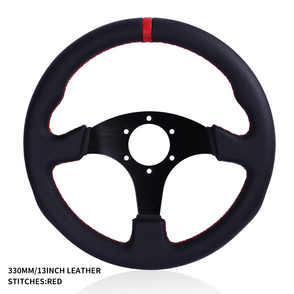 330mm/13Inch Flat Steering Wheel Leather Aluminum Frame Racing Drift Pc Game Steering Wheel Universal