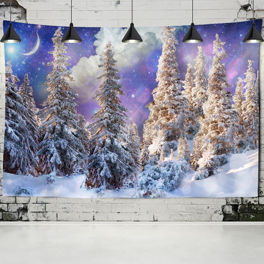 Снежные горы пейзаж лес защита глаз гобелен настенный матрас река хиппи богемный спальня гостиная домашний декор