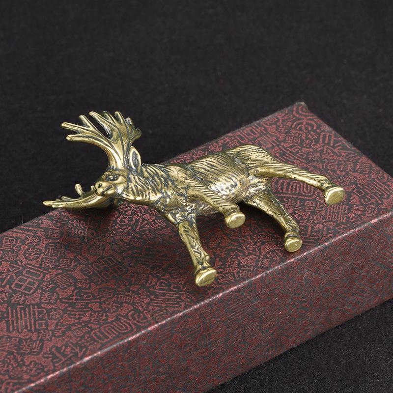 Solid Brass Elk Figurines Retro Animal Moose Small Statue Desk Ornament Tea Pet Table Decorations Crafts Accessories Child Gifts