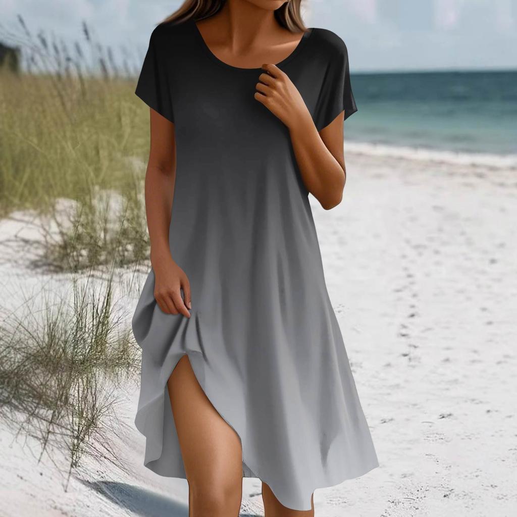 Short Sleeve Boho Dress For Women Casual Loose Fit Summer Sundress Floral Print Dress With Pockets