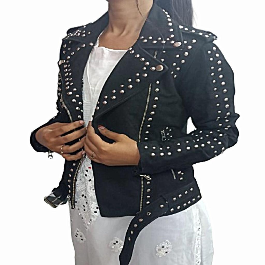 Women's BLACK Suede Leather Jacket,Silver Studded Fashion,Leather Jacket,BIKER Style Suede Jacket,For Girls,Party Wear Jacket,Special Gift For Her