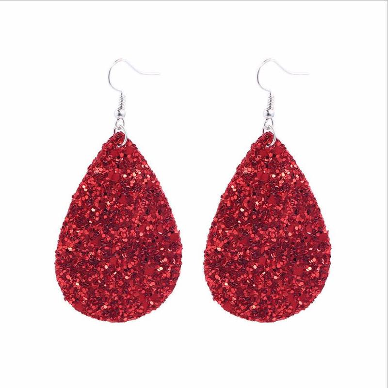 Блестящие красочные блестки, кожаные серьги-капли, богемные блестящие серьги-капли в форме капли воды